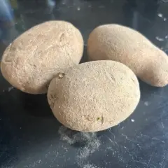 Trzy ziemniaki na czarnym tle. Czy ziemniaki mają gluten? Nie, są naturalnie bezglutenowe.