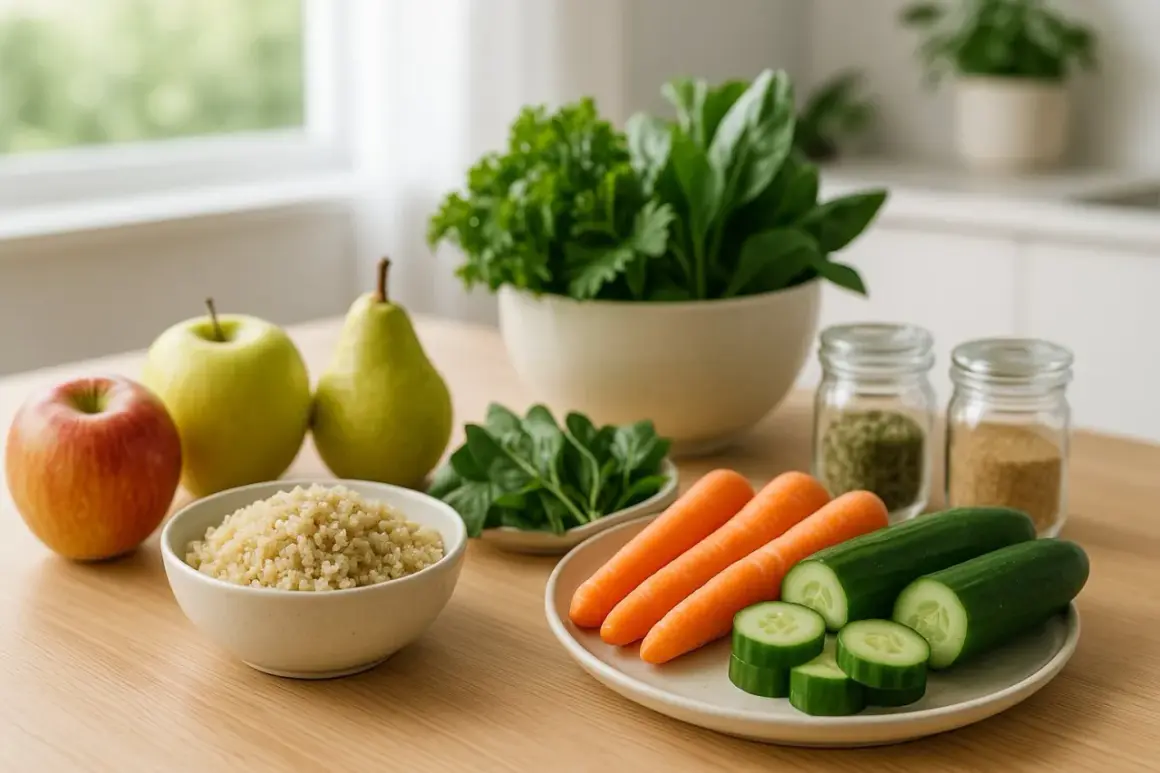 Jabłka, gruszka, kasza, marchewki, ogórki i zielone liście – składniki idealne na dietę antyhistaminową.